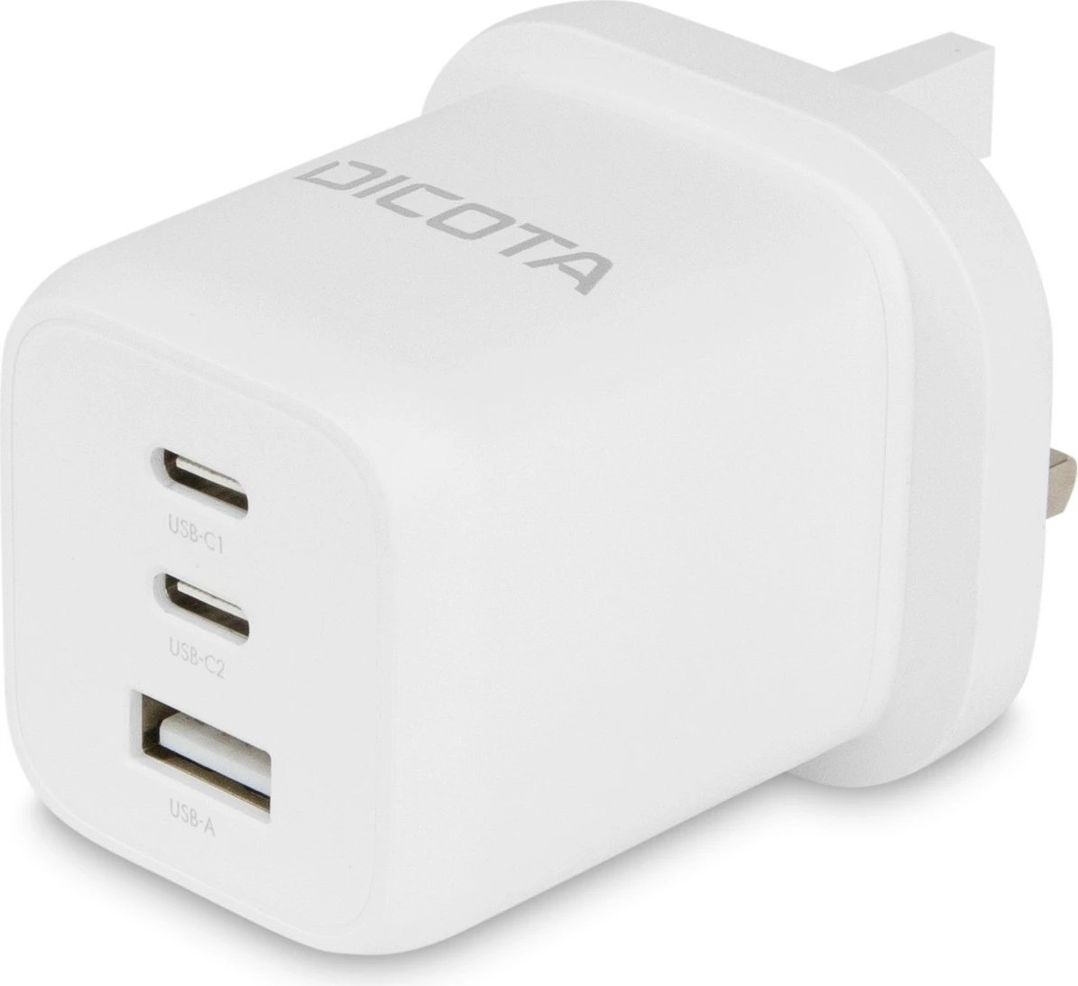 Karikues murit DICOTA Compact 3-Port GaN 65W, UK, i bardhë
