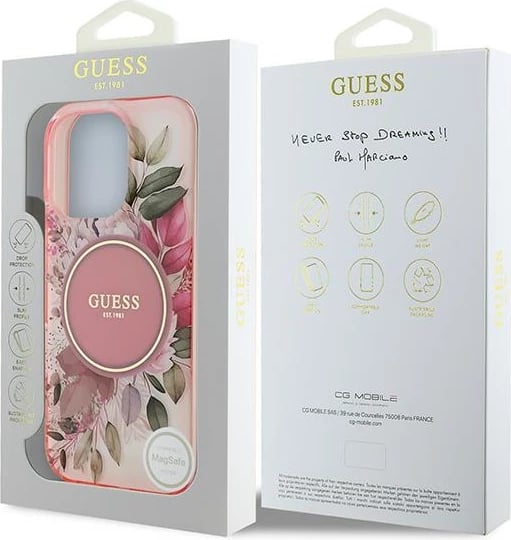 Mbështjellës Guess IML Flower & Tonal Circle MagSafe për iPhone 16 Pro Max, Rozë Mbështjellës Guess IML Flower & Tonal Circle MagSafe për iPhone 16 Pro Max, Rozë