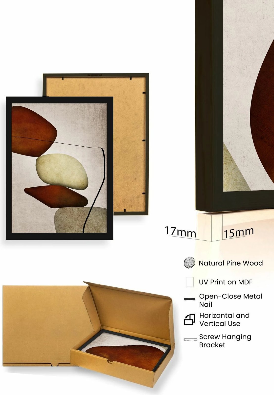 Pikturë dekorative me kornizë MDF (3 copë), Wallity, Huhu469S, 20x30cm