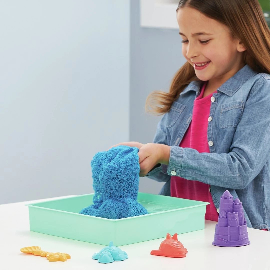 Set rërë kinetike SPIN MASTER, 1 lb, me vegla dhe forma, Blu