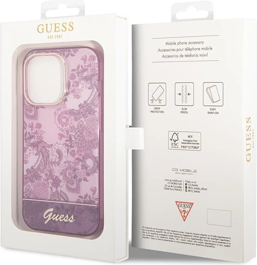 Mbështjellës Guess Porcelain Collection për iPhone 14 Pro Max, fuchsia Mbështjellës Guess Porcelain Collection për iPhone 14 Pro Max, fuchsia