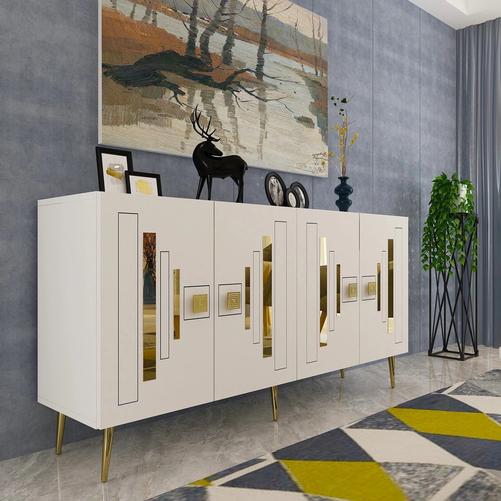 Konsolë Skye Decor, e bardhë, e artë