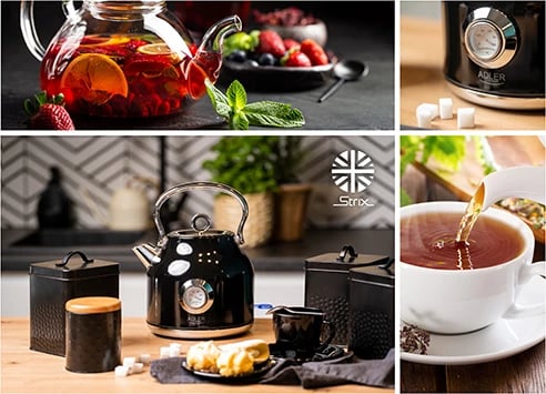 Çajnik elektrik, Adler, AD 1346, termometër analog, STRIX, 1.7L, i zi