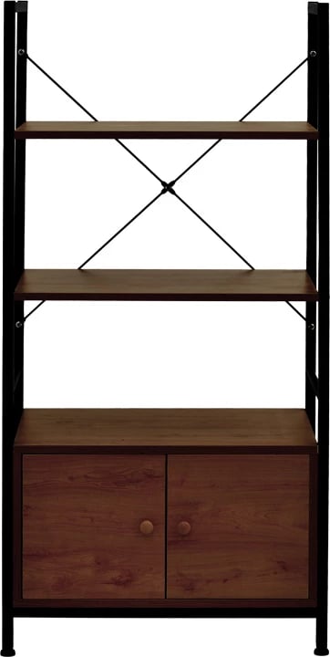 Raft dyshemeje me dollap Kuili, metal i zi, MDF ngjyrë arre, 60x36x121cm