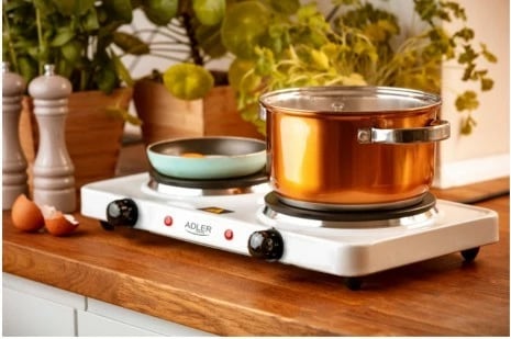 Sobë elektrike me 2 plita, Adler AD 6520, 2500 W, rregullim temperature 5-nivelesh, e bardhë