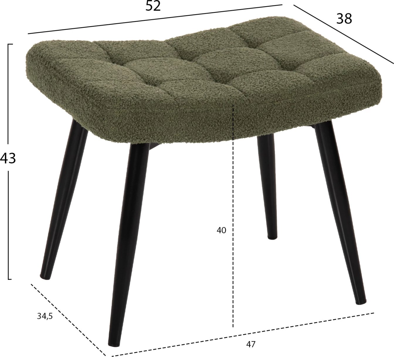 Karrige CRAWLEY me tabure FH8918.23 ngjyrë jeshile selvi, pëlhurë boucle, këmbë metalike të zeza, 70x74x105H cm