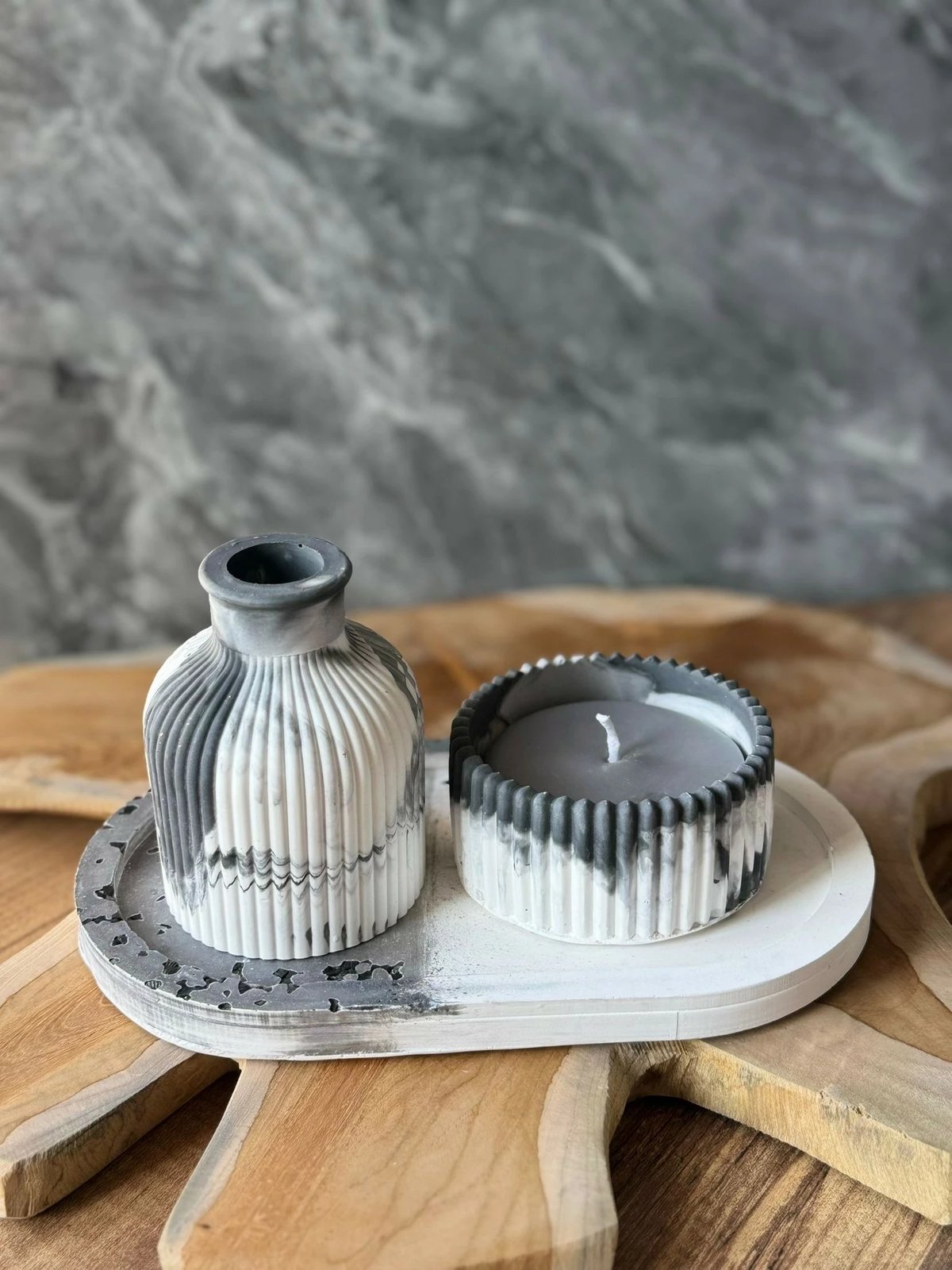 Set qirinjsh (3 copë), Evila Originals, Glamour Candle 11ST, gri dhe bardhë