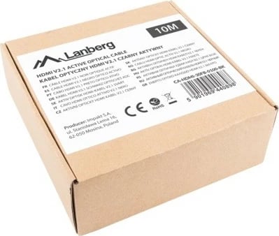 Kabllo HDMI optik Lanberg CA-HDMI-30FB-0100-BK, 10M, HDMI 2.1, 8K, E zezë