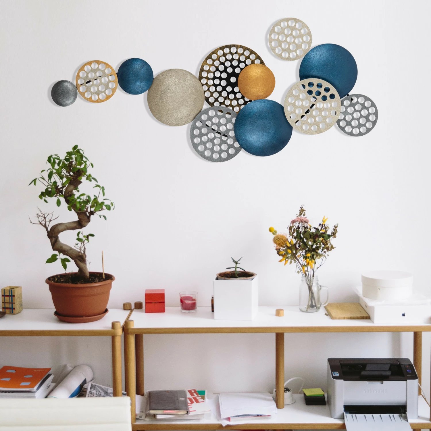 Aksesor dekorativ metalik për mur, Wallity Bronte, CH103-2, shumëngjyrësh, 90x8x42 cm