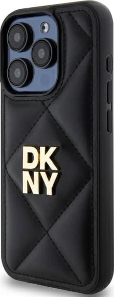 Mbështjellës DKNY për iPhone 15 Pro Max, i zi, Quilted Stack Logo
