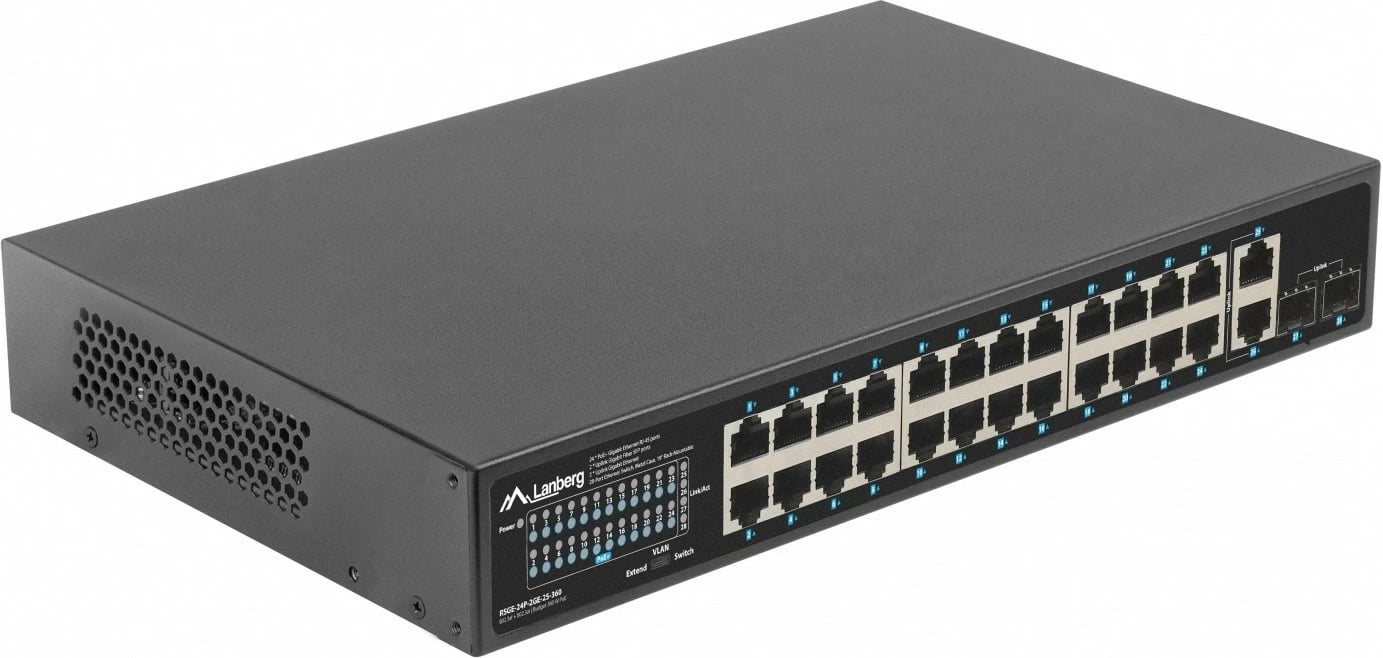 Switch Lanberg RSGE-24P-2GE-2S-360, 24x PoE+ Gigabit, 2x Gigabit, 2x SFP, rack 19", 360W