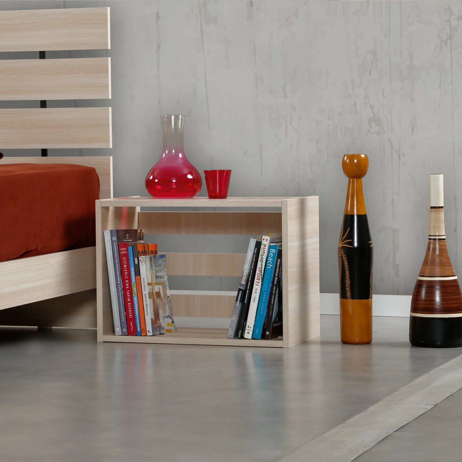 Komodinë natës Hanah Home, Fuga, ngjyrë lisi