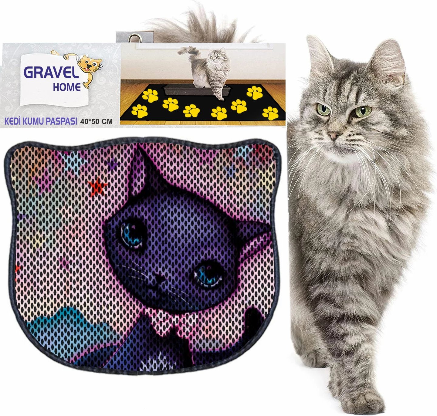Tapet për rërë maceje, Paws & Whiskers, Kdkafa0112, shumëngjyrësh, 40x50cm
