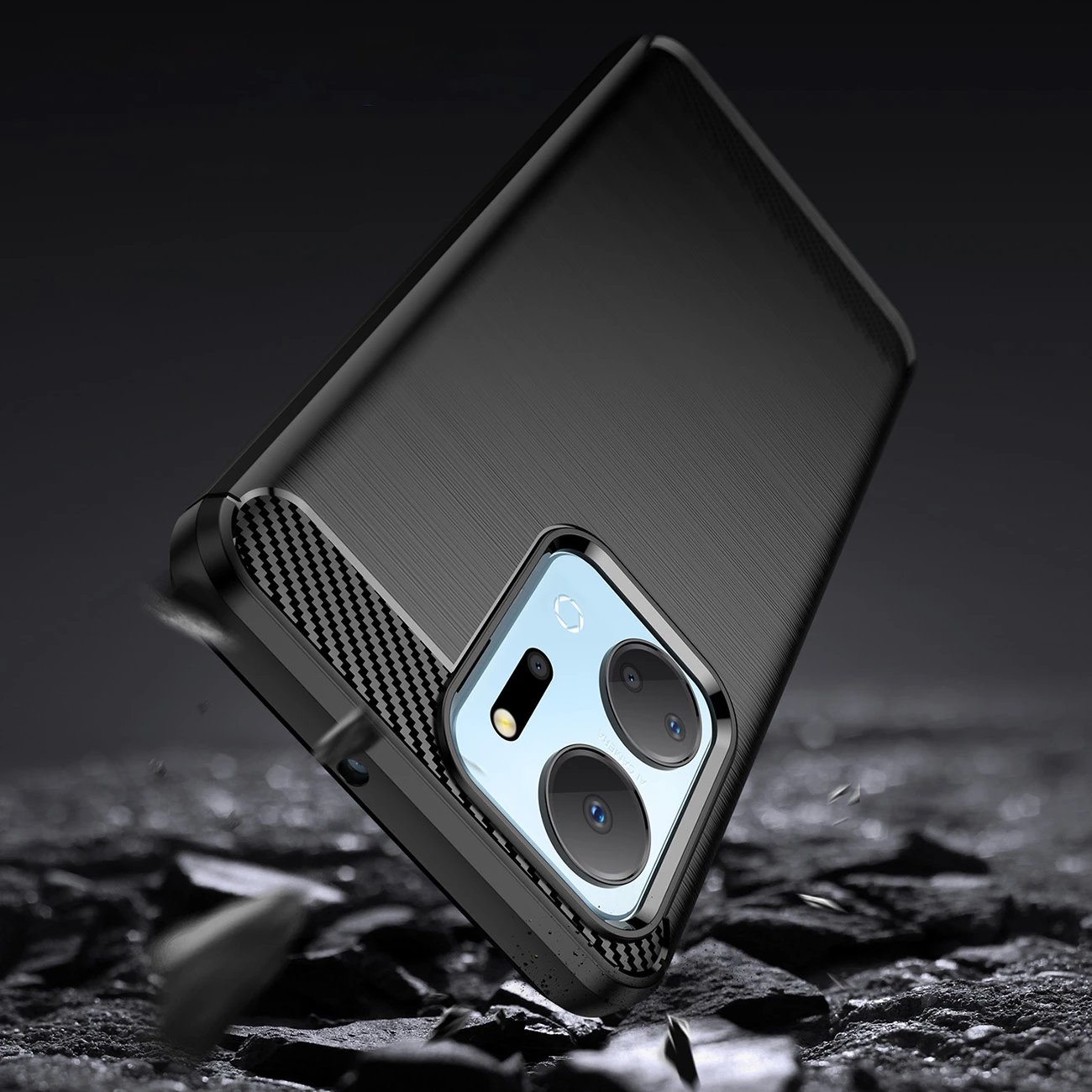 Mbështjellës Hurtel Carbon Case për Honor Play 40 Plus / Honor X7a, TPU, i zi
