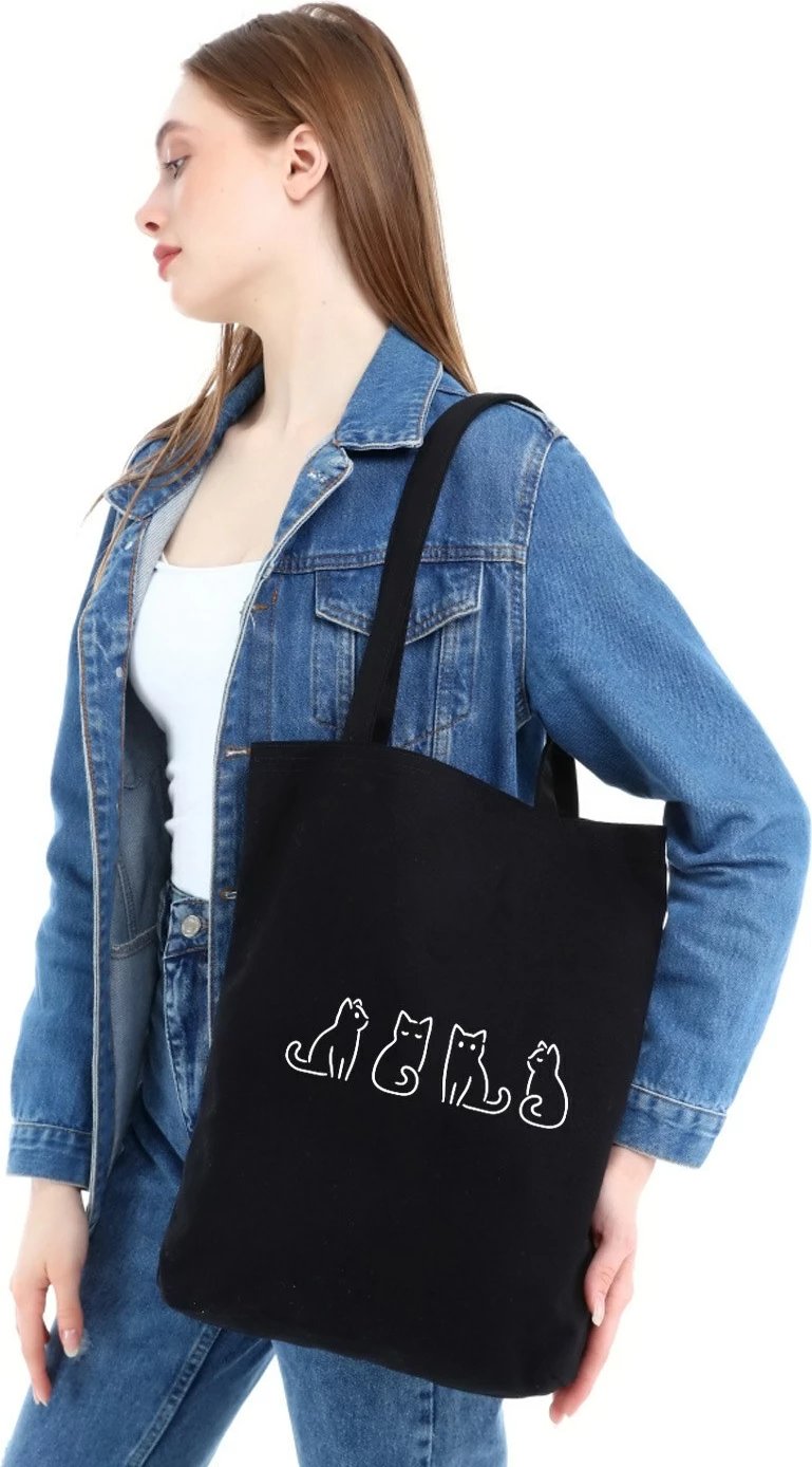 Qese Tote Zoozie Bags, e zezë, 35x40x8 cm, model me mace