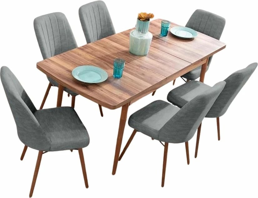 Tavolinë me karrige, zgjatshme, 7 copë, Skye Decor, Lidyana, ngjyrë gri