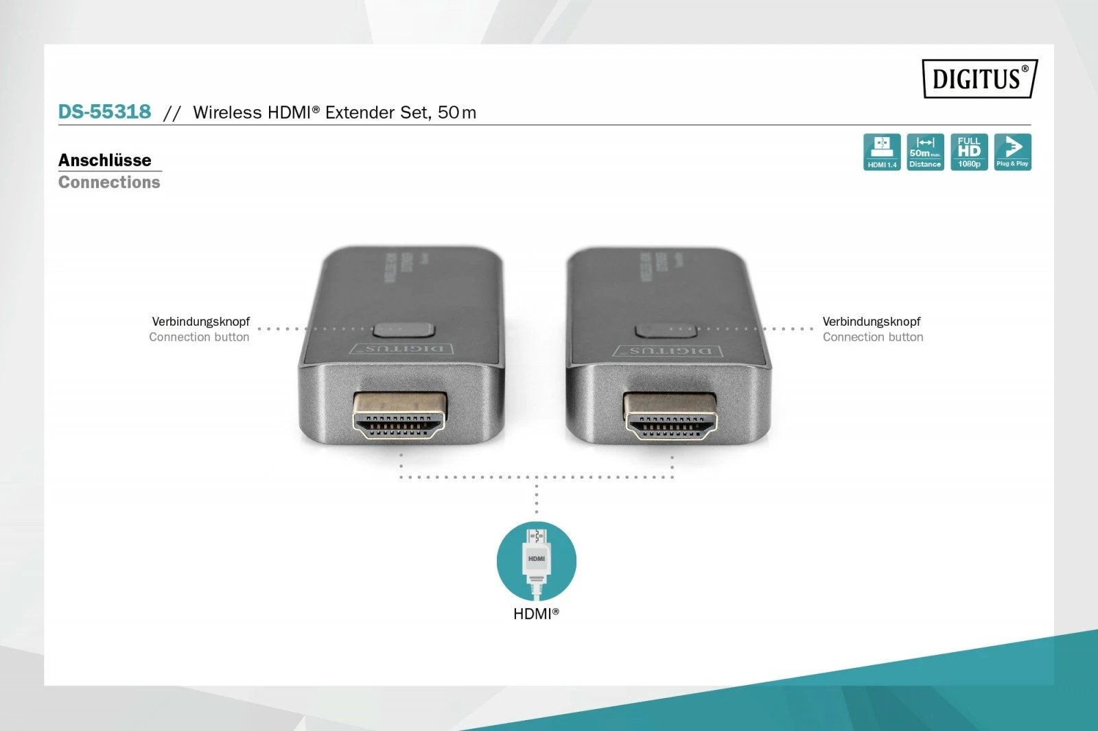 Set wireless HDMI extender Digitus DS-55318, 50m, 1080p, 60Hz, gri/argjend