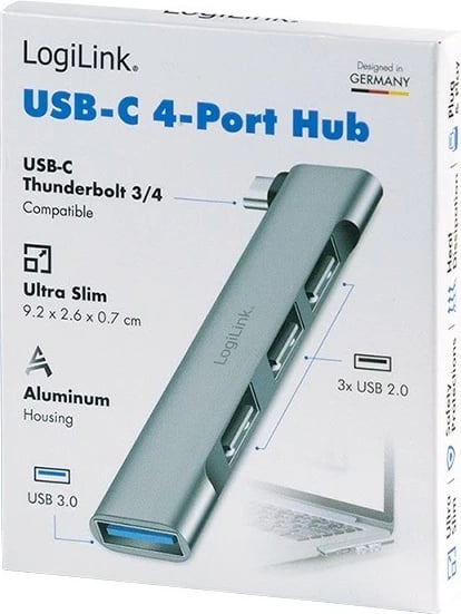 USB-C HUB LogiLink UA0437, 4 porta USB (1x USB 3.0, 3x USB 2.0), argjendtë