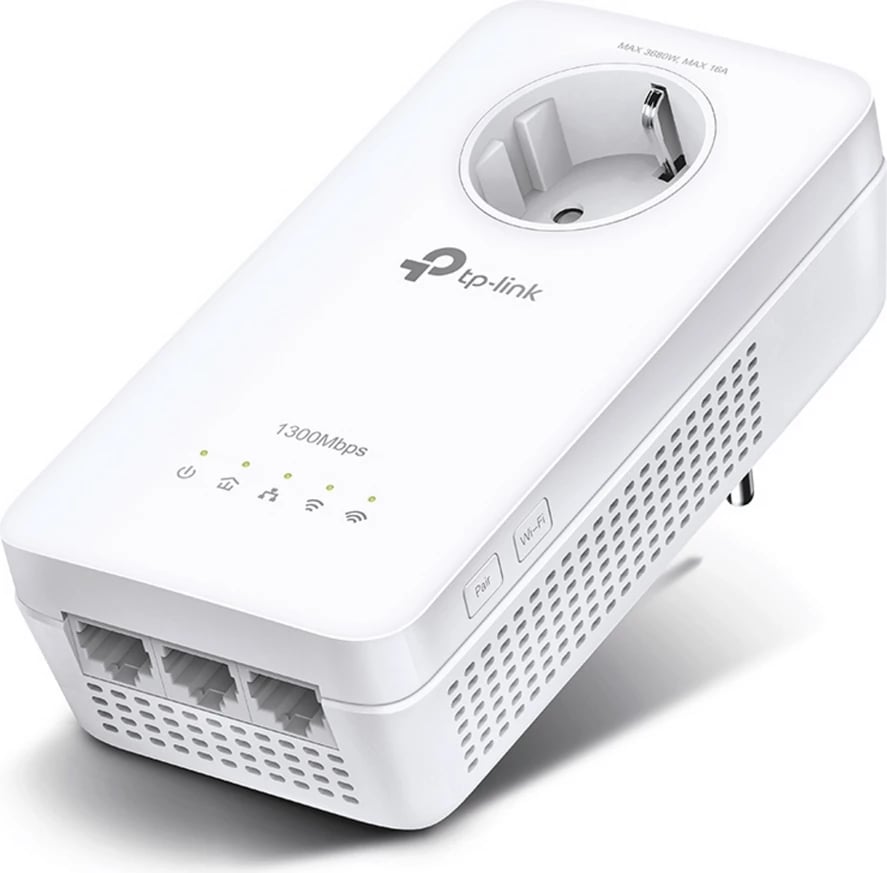 Stacion powerline, TP-Link, TL-WPA8631P, AV1300 deri 1300 Mbps, 3 porta Ethernet, prizë kaluese, e bardhë