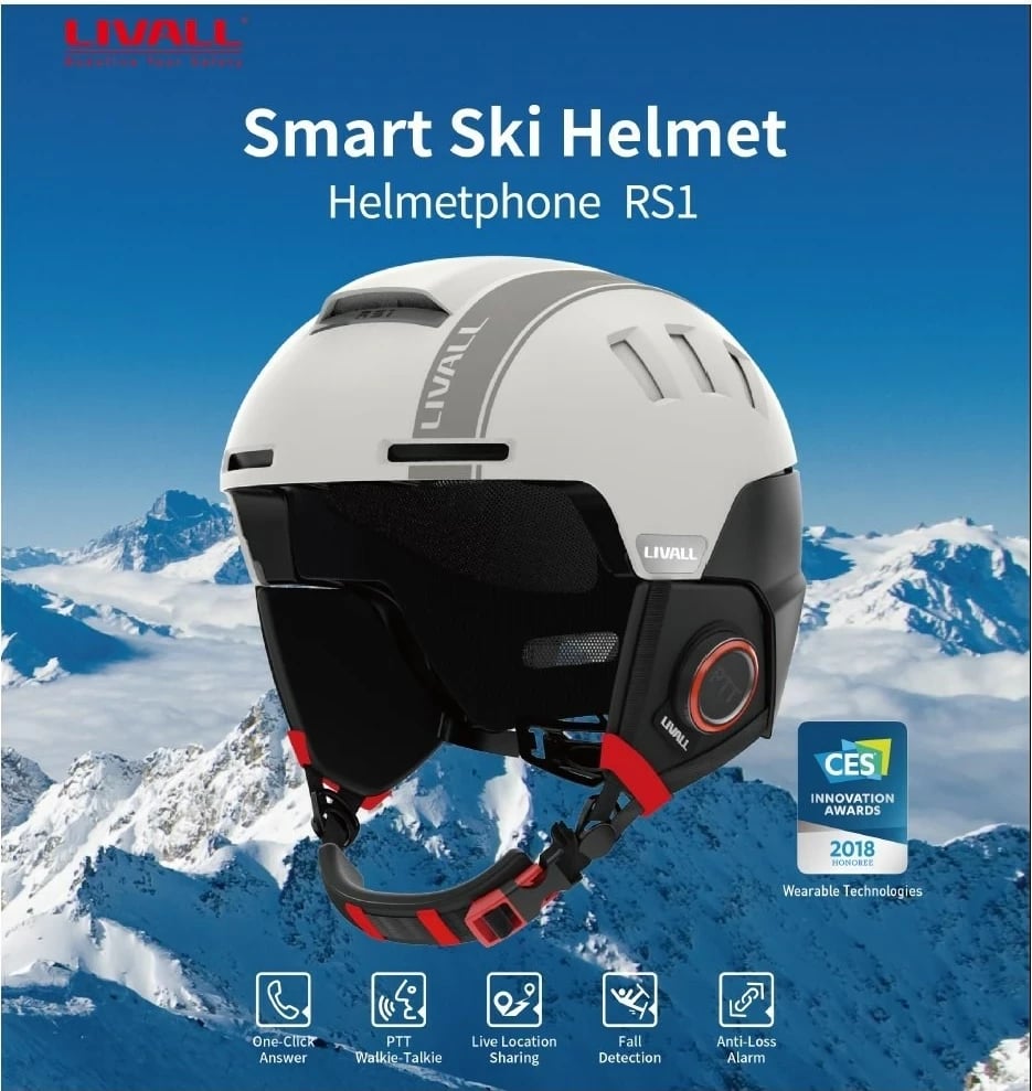 Helmetë ski Livall RS1 Bluetooth PTT Alert SOS, e bardhë, M