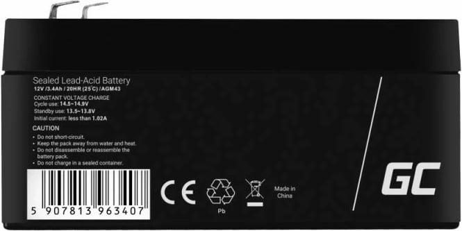 Bateri AGM VRLA e rikarikueshme, Green Cell, AGM43, 12V 3.4Ah