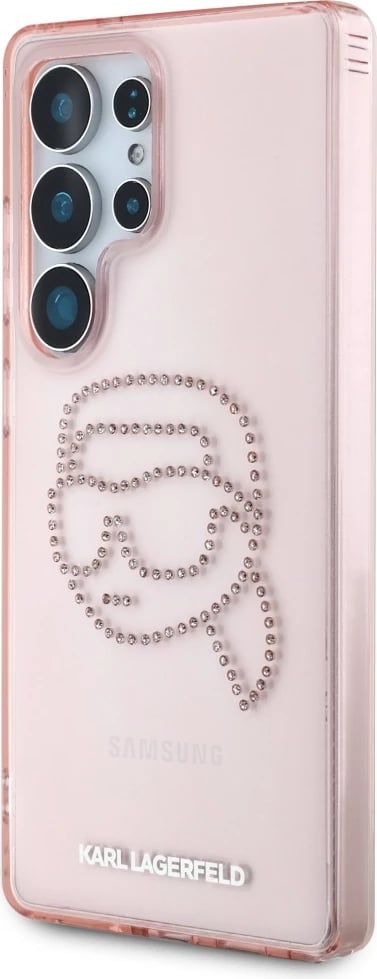 Mbështjellës Karl Lagerfeld Rhinestones K. Head Logo për Samsung Galaxy S25 Ultra, Rozë