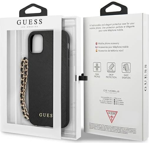 Mbështjellës Guess Saffiano Chain për iPhone 11/Xr 6.1", i zi Mbështjellës Guess Saffiano Chain për iPhone 11/Xr 6.1", i zi