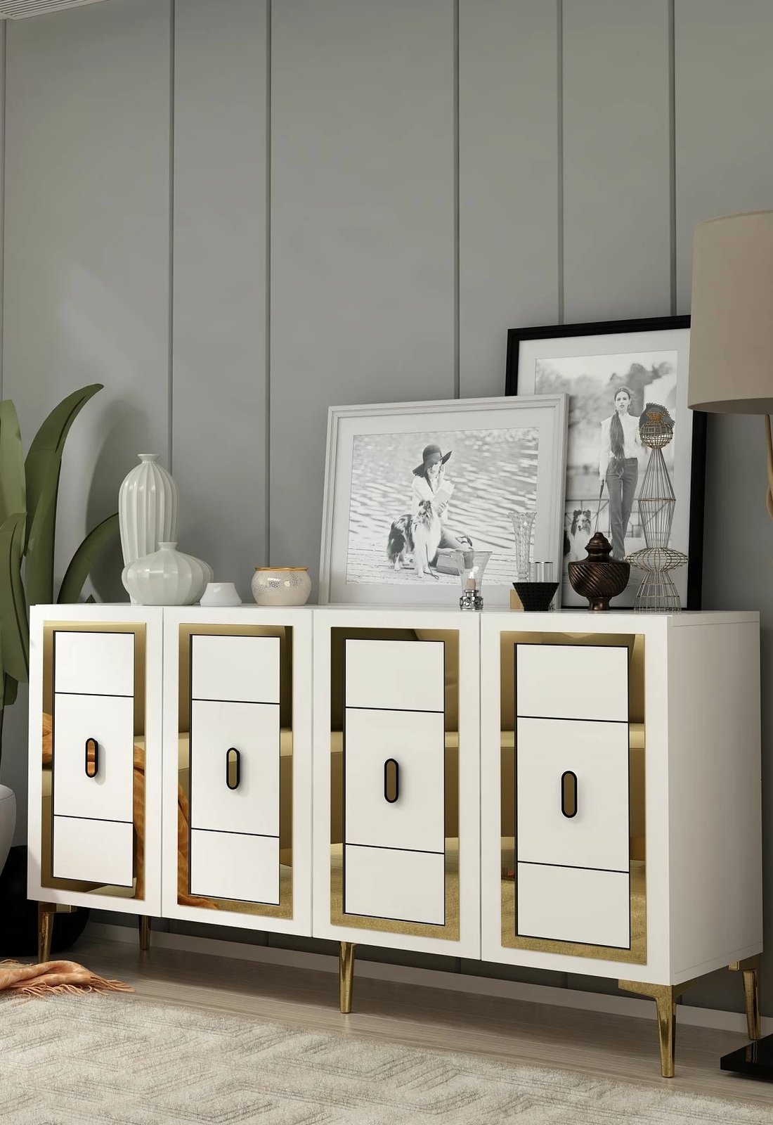 Konsolë Skye Decor, Orion, e bardhë dhe ari