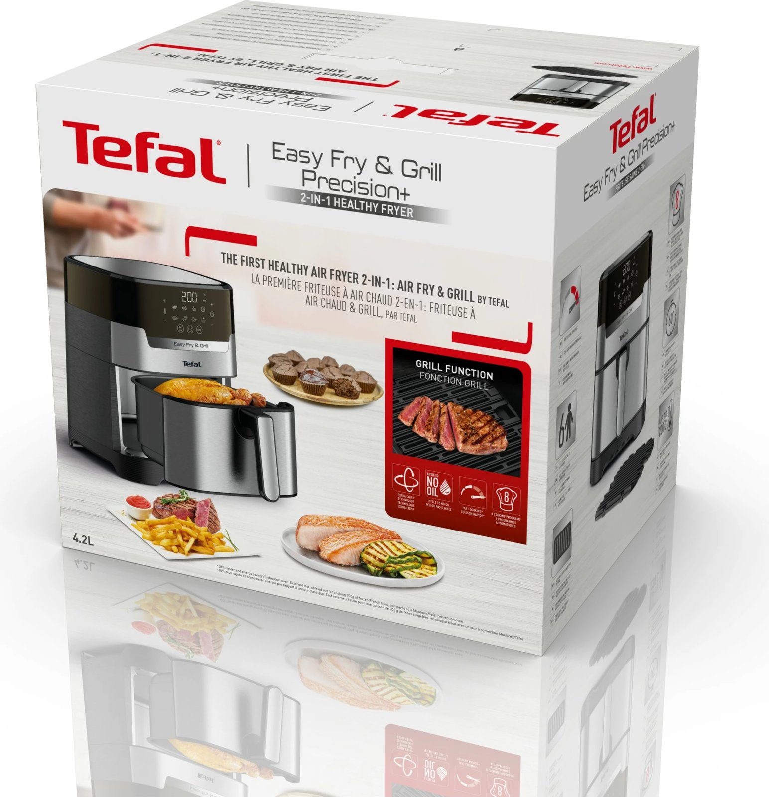 Fritezë me ajër të nxehtë Tefal Easy Fry & Grill EY505D, 4.2 L, çelik inox