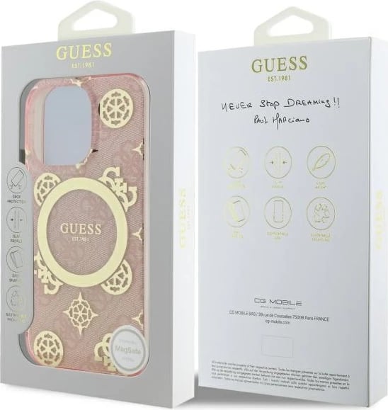 Mbështjellës Guess IML Peony On 4G Background MagSafe për iPhone 16 Pro Max, Rozë