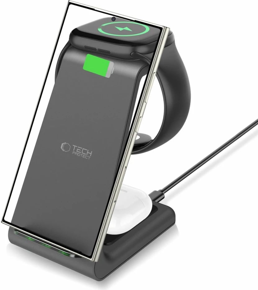 Stacion karikimi 3-në-1 Tech-Protect QI15W-A36, për Android, e zezë
