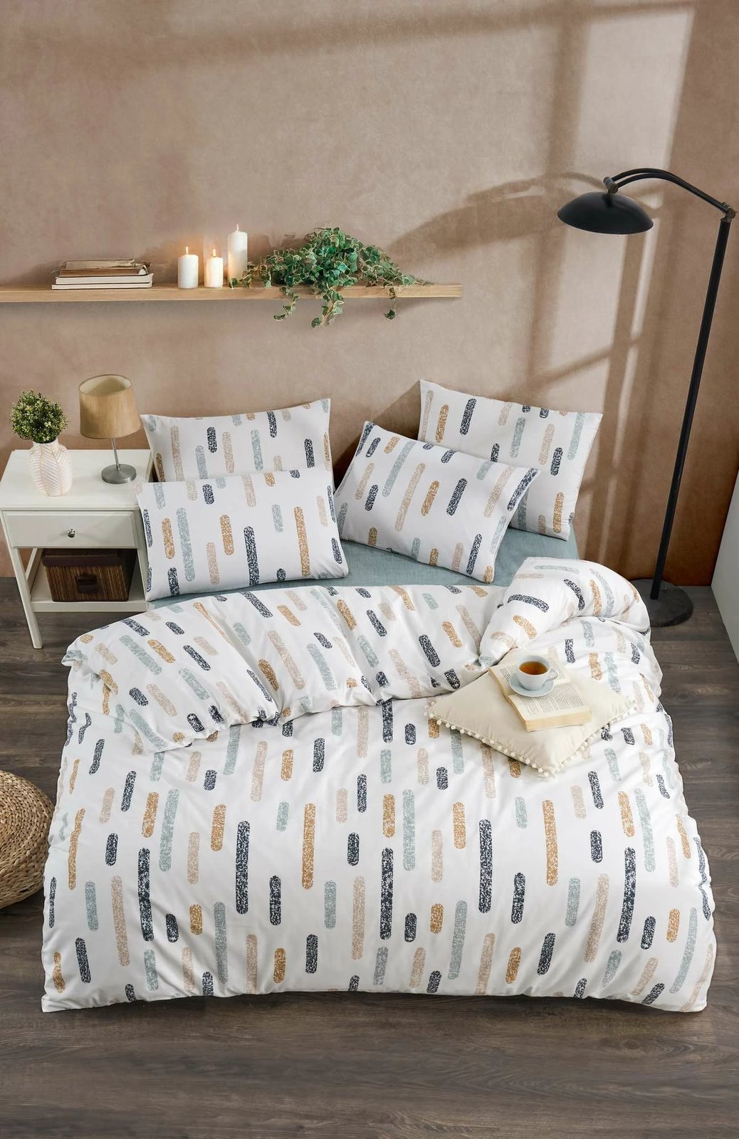 Set mbulesë për jorgan Single, L'essentiel, bardhë, mustard, kaltër e errët