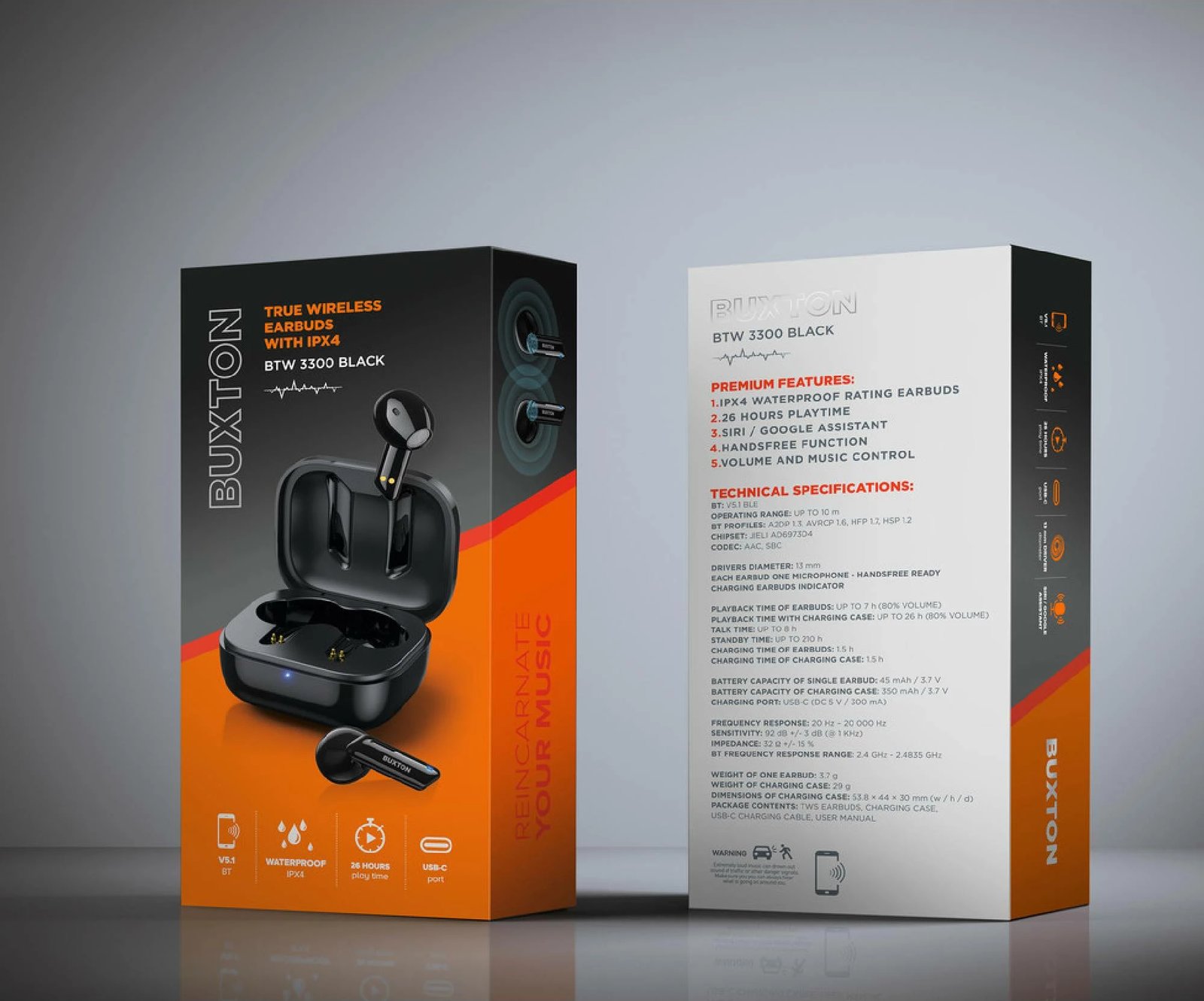 Kufje Wireless Buxton BTW 3300 BLACK TWS – Bluetooth 5.1, Ngjyrë e Zezë