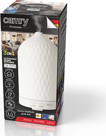Difuzer arome ultrasonik, Camry, CR 7970, 100 ml, dritë ambienti, i bardhë
