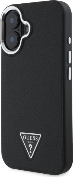 Mbështjellës Guess Grained Triangle MagSafe për iPhone 16, zi