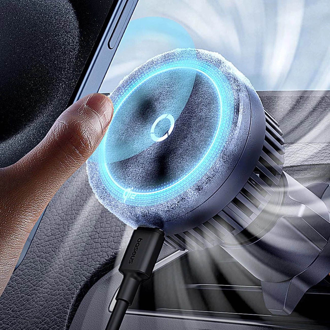 Mbajtës magnetik Baseus MagPro BS-CW04 me karikues wireless 15W, për ventilator të makinës, Zi