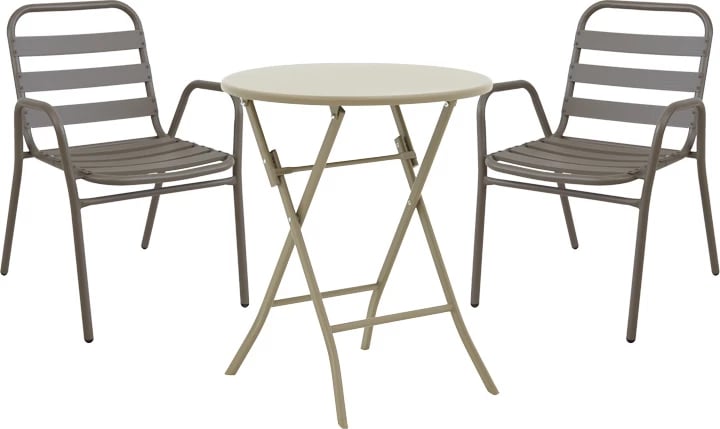 Set tavolinë me karrige për terasë, metal, ngjyrë shampanjë, Albero-Sussie, 3 copë, Φ60x70cm