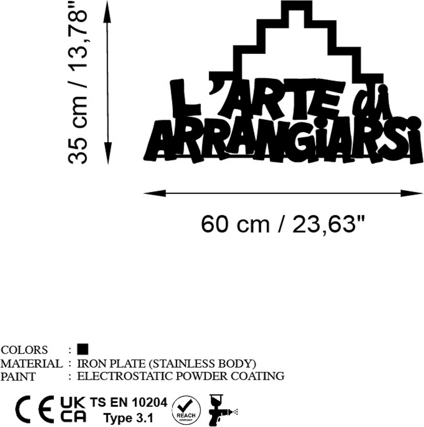 Aksesor dekorativ metalik për mur, Wallity, Arrangiarsi 2, ngjyrë e zezë