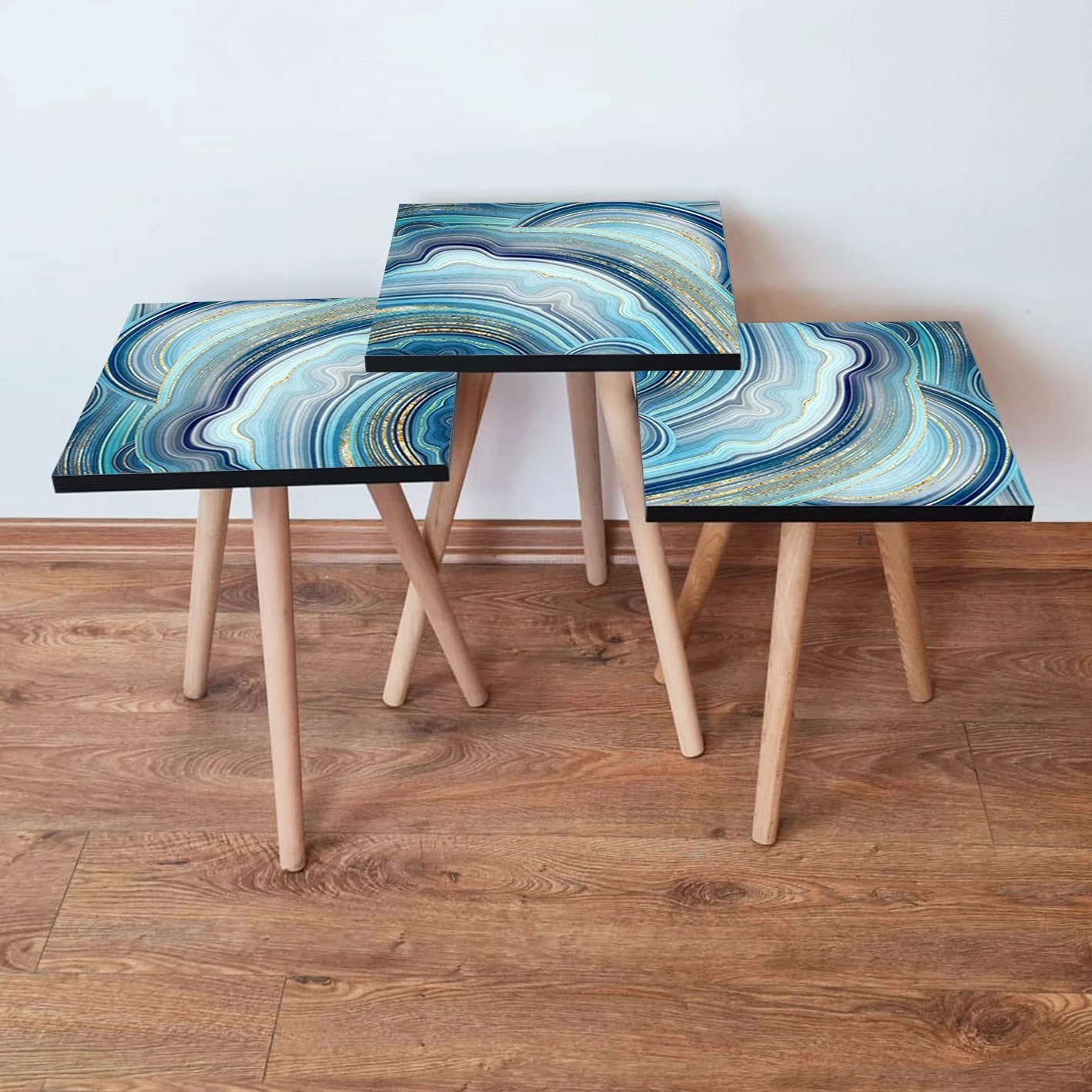 Set tavolinash ndihmëse (3 copë), Skye Decor, 3Shp89, ngjyrë blu e errët