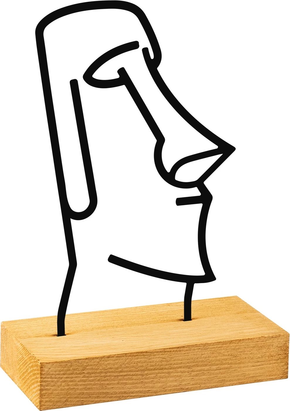 Objekt dekorativ Moai, dizajn Aberto, metal i zi, bazë druri