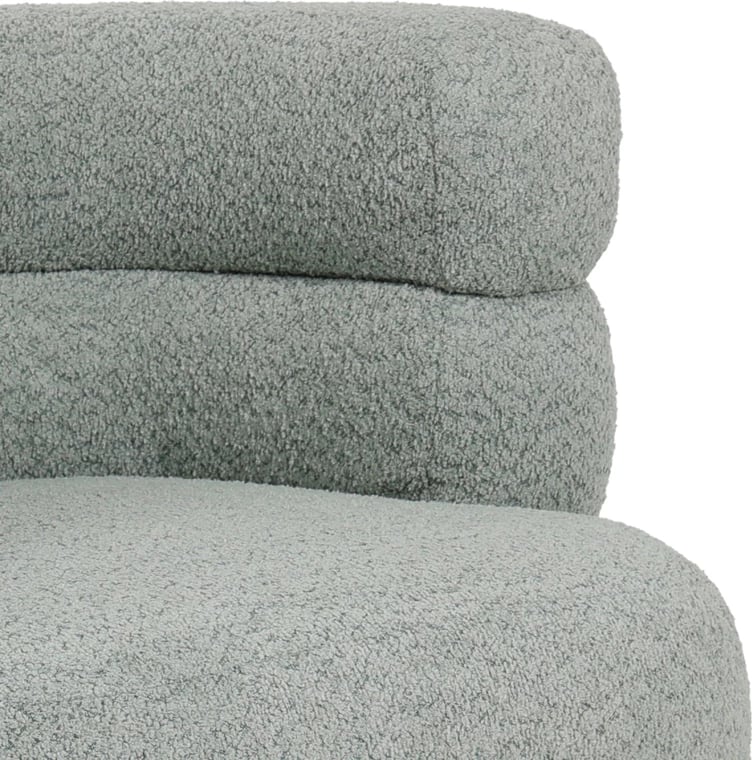 Fotelje me pëlhurë boucle ngjyrë jeshile e lehtë me këmbë metalike të zeza 76x75x72cm