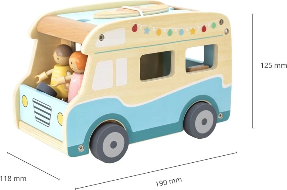 Kamper prej druri, Viga, Wooden Camper, me 2 figurina dhe aksesorë, 19 x 15 x 11.8 cm, për moshat 3+, shumëngjyrësh