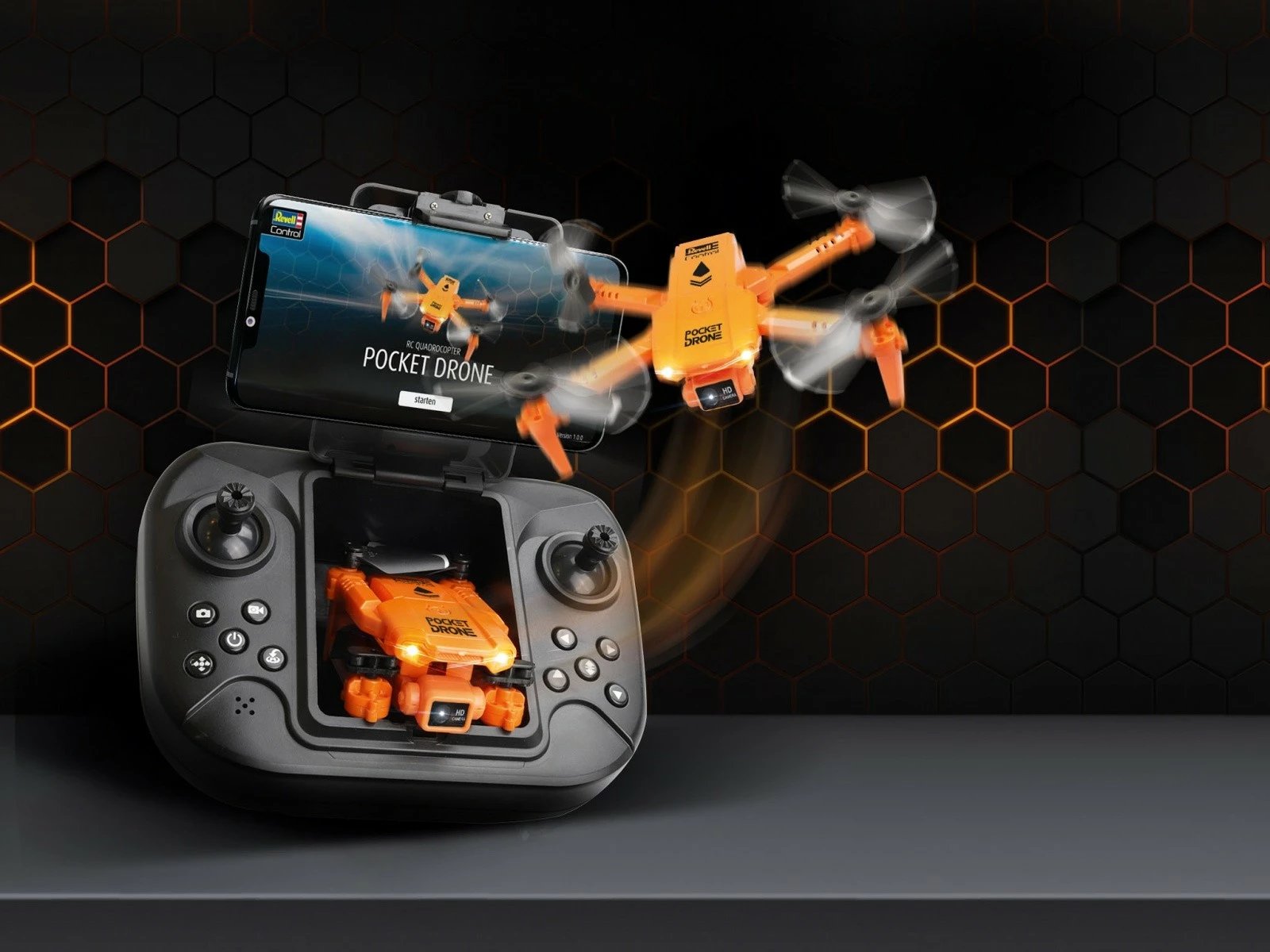 Dron Revell RC Pocket Drone, me telekomandë, kamerë 720p, portokalli/zi Dron Revell RC Pocket Drone, me telekomandë, kamerë 720p, portokalli/zi