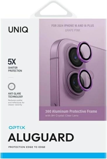Mbështjellës alumini për kamera UNIQ Optix, për iPhone 16 / iPhone 16 Plus, Rozë