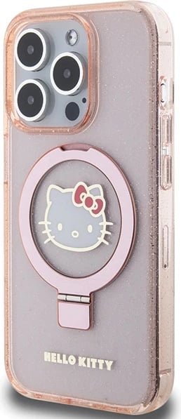 Mbështjellës Hello Kitty për iPhone 15 Pro, Ring Stand, MagSafe, Rozë