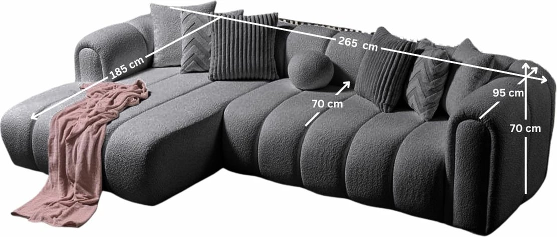 Kënd-sofë Atelier del Sofa, N-Line, kënd majtas, ngjyrë gri e errët