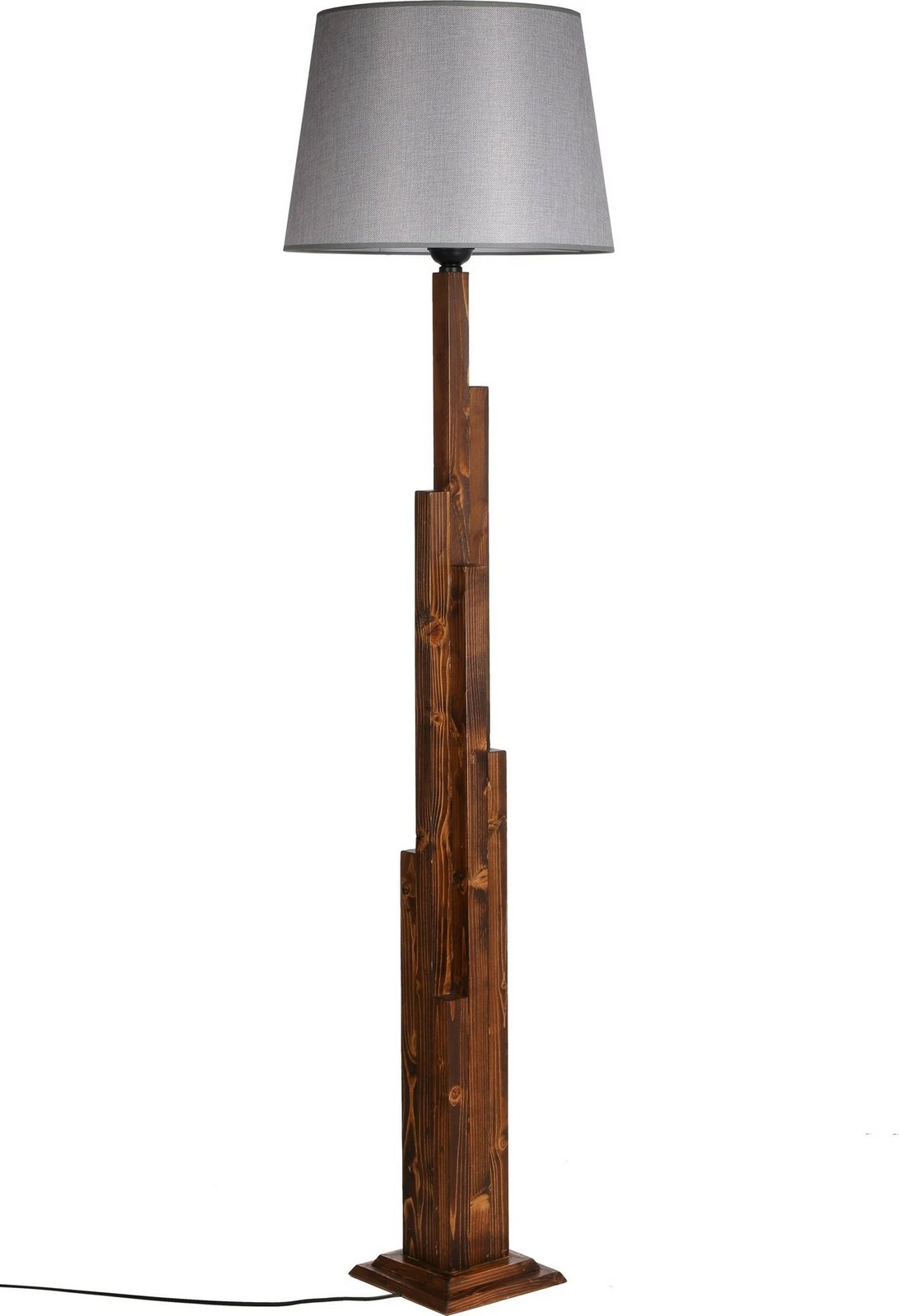 Llambë dyshemeje Opviq, trup druri ngjyrë arre, abazhuri gri, model Pramit