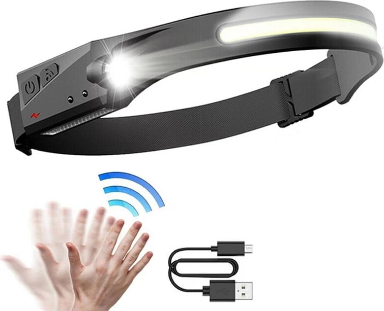 Llambë koke LED Hurtel WLCHL03 me sensor lëvizjeje, 1200 mAh, USB-C, e zezë