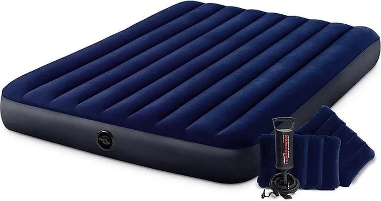 Dyshek ajri Intex DuraBeam Classic Downy Queen, Blu, me 2 jastëkë