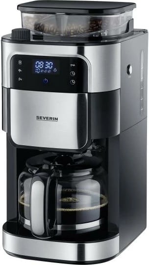 makinë kafeje Severin KA 4813 me bluarëse inoksi, 1.25L, ekran me prekje dhe timer, e zezë argjendtë